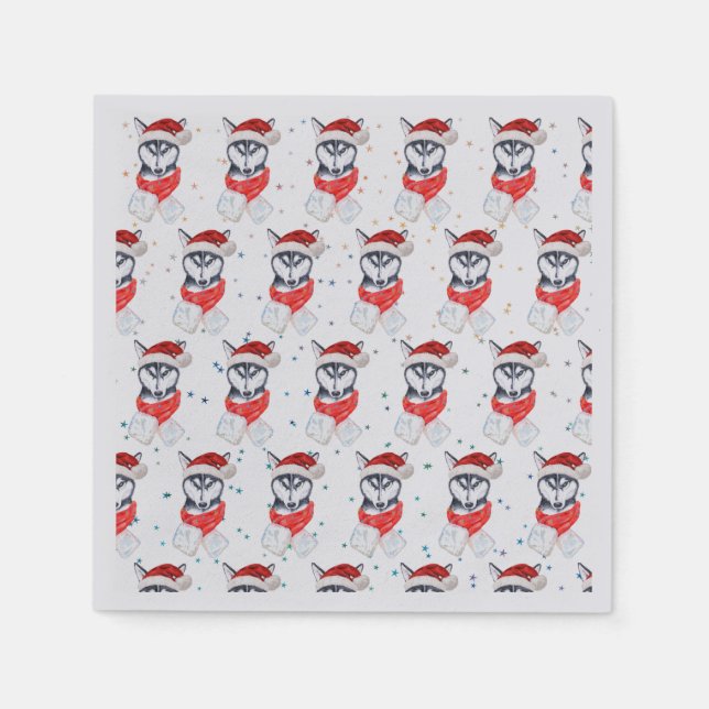 Serviette En Papier Siberian Husky Dog Breed Christmas Stars (Devant)
