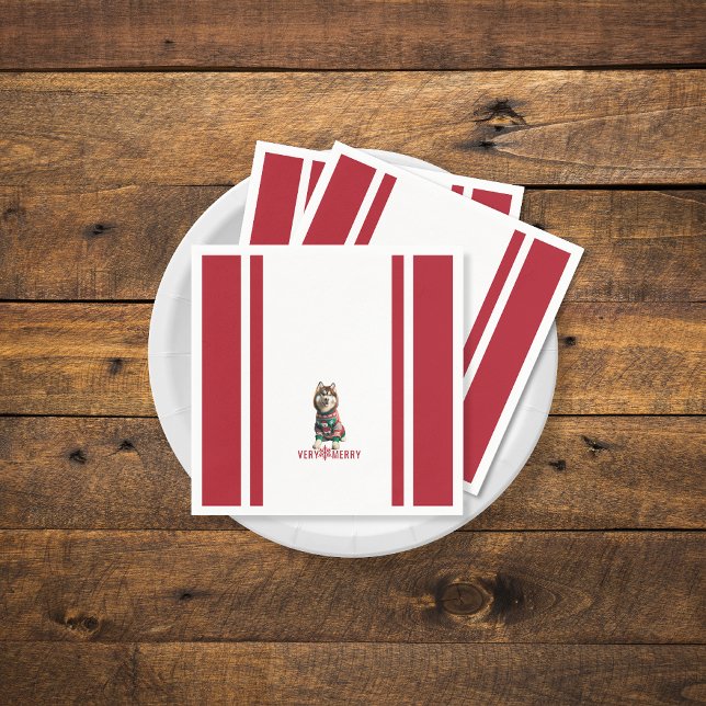 Serviette En Papier Sibérie Husky Holiday (The front of the Siberian Husky red and white napkins (multiple shown))