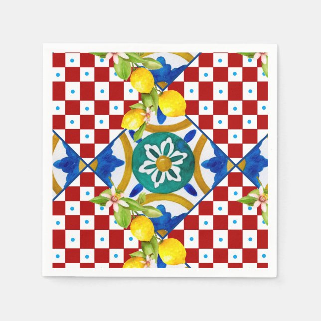 Serviette En Papier Sicilien, majolica, tuiles, citrons (Devant)