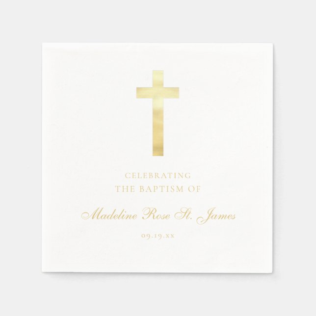 Serviette En Papier Signature dorée moderne Baptême Christening (Devant)