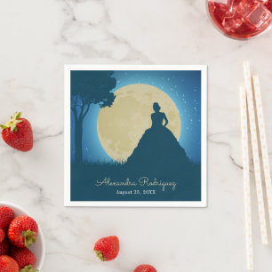 Serviette En Papier Silhouette couronnée avec Quinceanera lune