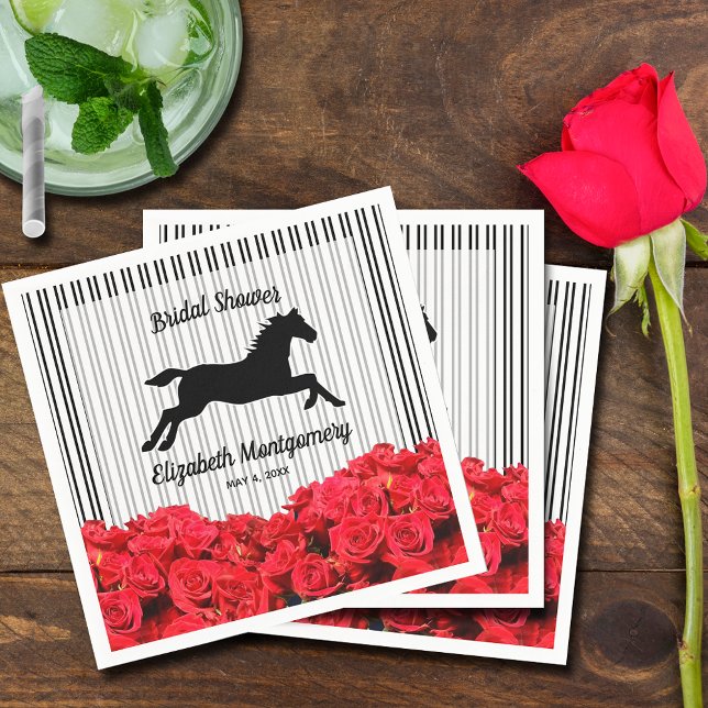 Serviette En Papier Silhouette de cheval Roses rouges sur rayures Fête (Créateur téléchargé)