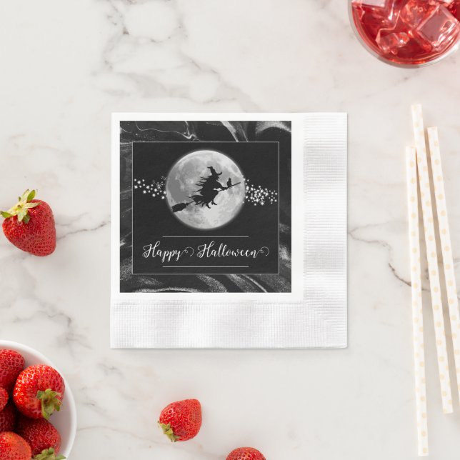 Serviette En Papier Silhouette de sorcière noire Halloween (En situation)