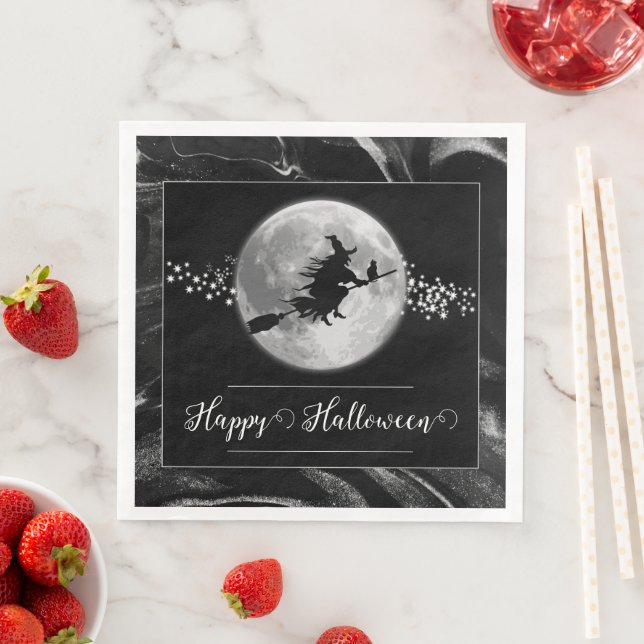 Serviette En Papier Silhouette de sorcière noire Halloween (En situation)