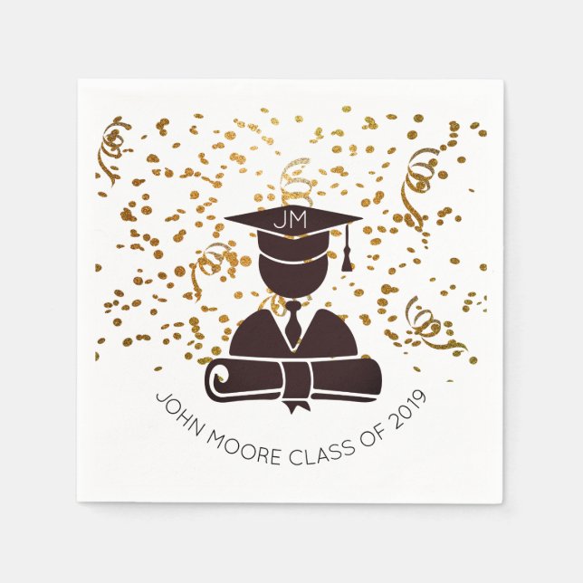 Serviette En Papier Silhouette Grad Avec Diplôme Et Confetti (Devant)