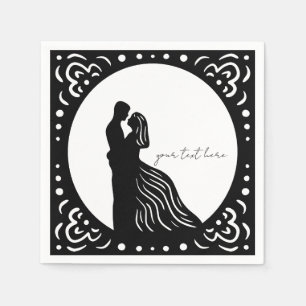 Serviette En Papier Silhouette Mariage Couple Papier noir serviettes
