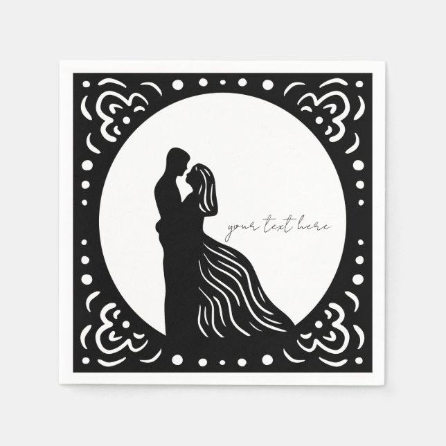 Serviette En Papier Silhouette Mariage Couple Papier noir serviettes (Devant)
