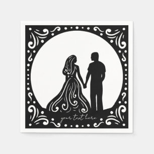 Serviette En Papier Silhouette Mariage Couple Papier noir serviettes