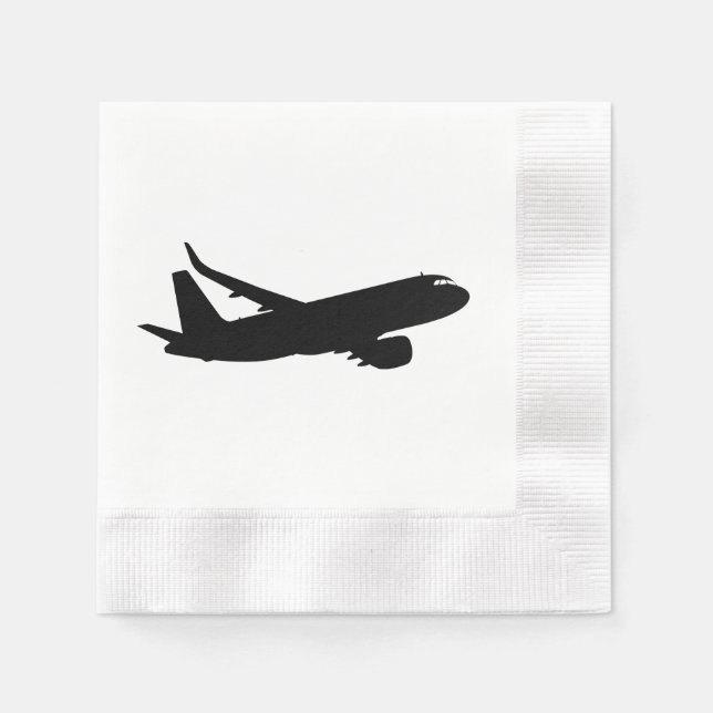 Serviette En Papier Silhouette noire de Jet Liner d'avion à personnali (Devant)