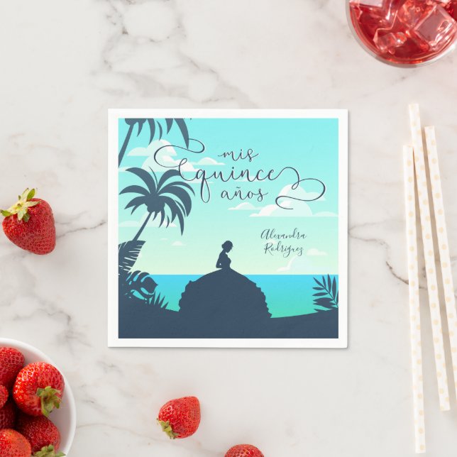 Serviette En Papier Silhouette tropicale Quinceanera (En situation)