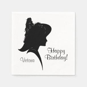 Serviette En Papier Silhouette Vintage Femme au Chapeau Personnel