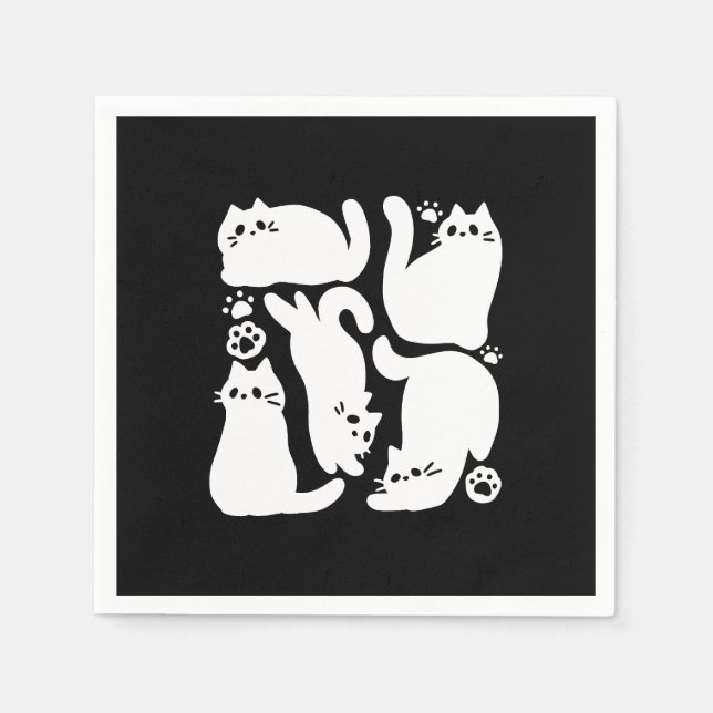 Serviette En Papier Silhouettes de chaton blanc - Design Feline mignon (Devant)
