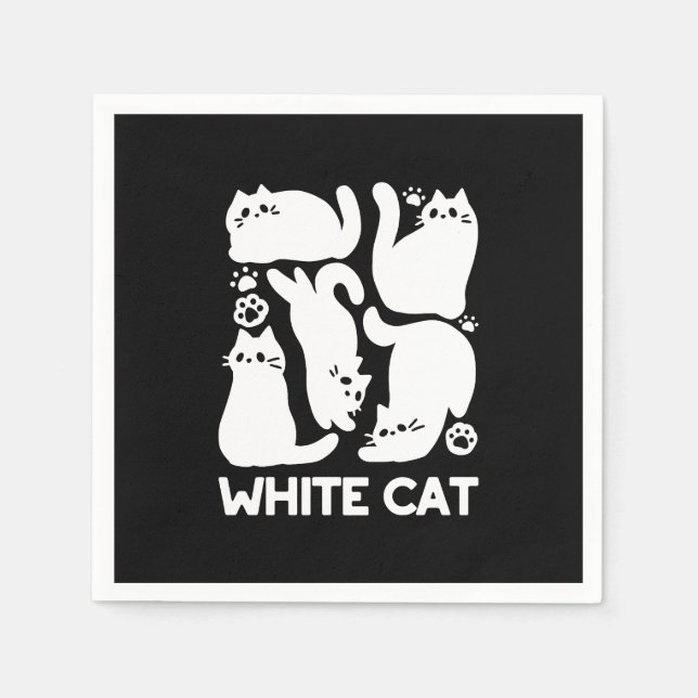Serviette En Papier Silhouettes de chaton blanc - Design Feline mignon (Devant)