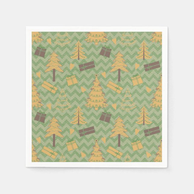 Serviette En Papier Silhouettes de l'arbre et du cadeau de vacances (Devant)