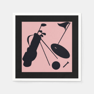 Serviette En Papier Silhouettes noires d'objets de golf sur arrière -