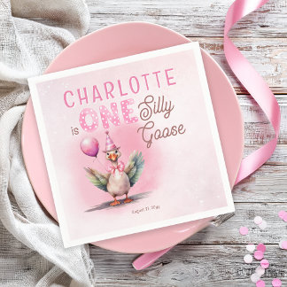 Serviette En Papier Silly Goose First Birthday Pink Girl Party