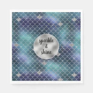 Serviette En Papier Silver Aqua Blue Mermaid Glitz
