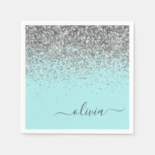 Serviette En Papier Silver Aqua Turquoise Blue Girl Parties scintillan