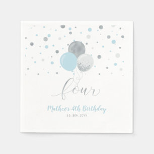 Serviette En Papier Silver & Blue Balloons Confetti Boy 4e anniversair