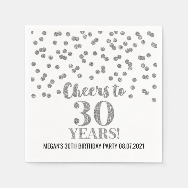 Serviette En Papier Silver Confetti encourage à 30 ans anniversaire (Devant)