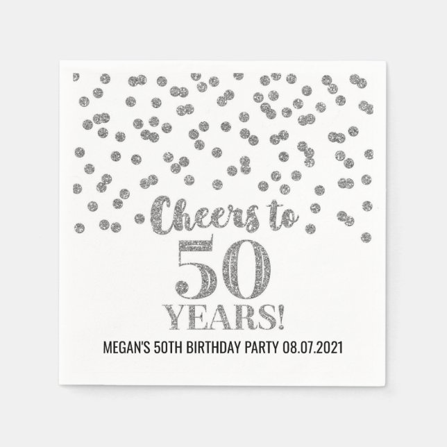 Serviette En Papier Silver Confetti encourage à 50 ans anniversaire (Devant)