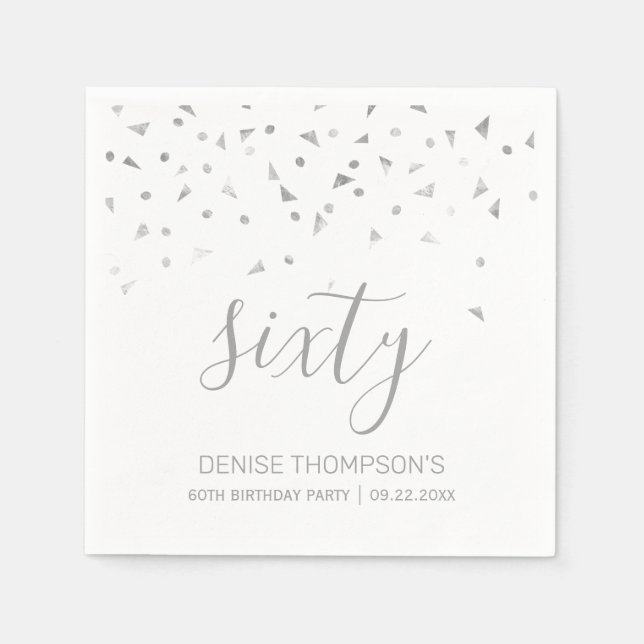 Serviette En Papier Silver Confetti Personnalisé 60ème anniversaire (Devant)