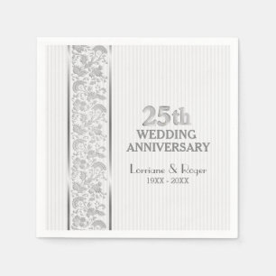 Serviette En Papier Silver Floral Elegance 25e anniversaire Mariage