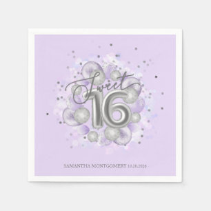 Serviette En Papier Silver Foil Sweet 16 Anniversaires Ballons Party L