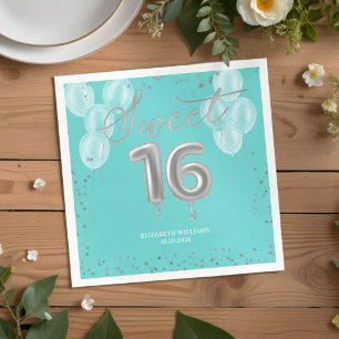 Serviette En Papier Silver Foil Sweet 16 Ballons d'anniversaire Royal 