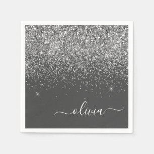 Serviette En Papier Silver Grey Girl Parties scintillant étincelante N