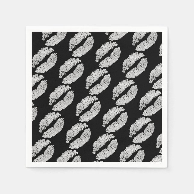 Serviette En Papier Silver Lips Kiss Beauty Maquillage Anniversaire (Devant)