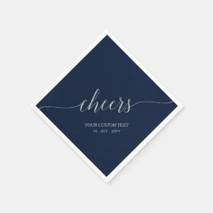 Serviette En Papier Silver Navy Bleu Élégant Lettres élégantes