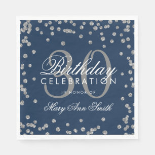 Serviette En Papier Silver Navy Blue 30th Birthday Parties scintillant