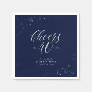 Serviette En Papier Silver & Navy Blue Cheers 40th Birthday Party