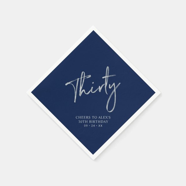 Serviette En Papier Silver & Navy Blue Trente fête d'anniversaire (Coin)
