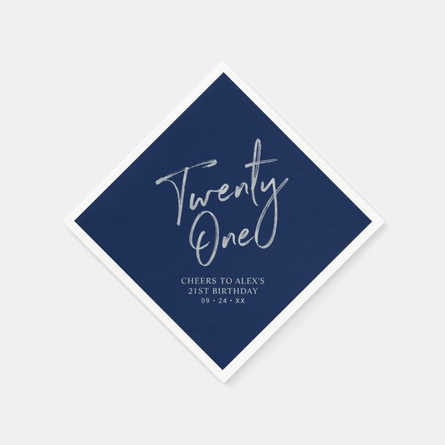 Serviette En Papier Silver & Navy Blue Twenty One 21e fête d'anniversa (Coin)