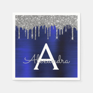 Serviette En Papier Silver Navy Parties scintillant bleue Étincelle No