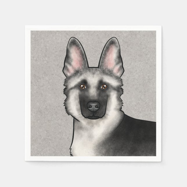 Serviette En Papier Silver Sable Allemand Berger mignon tête de chien (Devant)