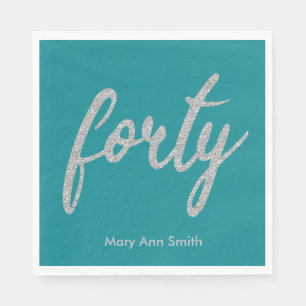 Serviette En Papier Silver Turquoise 40 Anniversaire Parties scintilla