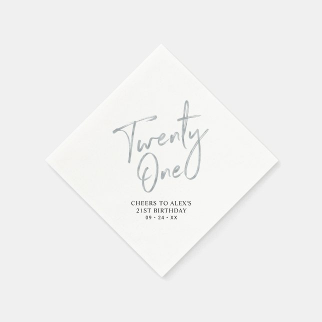 Serviette En Papier Silver Twenty One Moderne Adulte 21ème Anniversair (Coin)