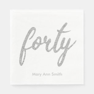 Serviette En Papier Silver White 40 Anniversaire Parties scintillant "