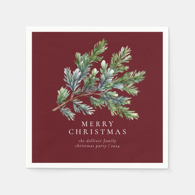 Serviette En Papier Simple aquarelle florale de Noël  (Devant)