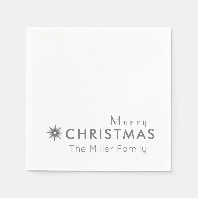 Serviette En Papier Simple Argent Joyeux Noël Nom de famille (Devant)
