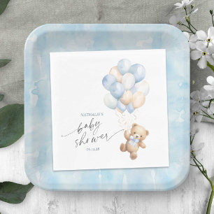 Serviette En Papier Simple Bearly wait Teddy Bear Bleu Ballons Douche