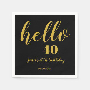 Serviette En Papier Simple Black & Gold Bonjour 40ème fête d'anniver