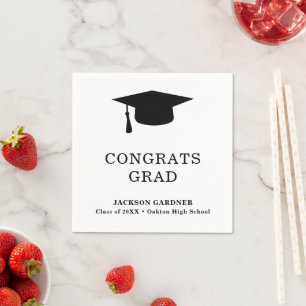 Serviette En Papier Simple Black White Mortar Board Modernité Graduati