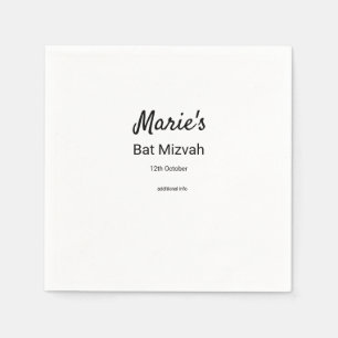 Serviette En Papier simple blanc noir classique edi bat mitzvah
