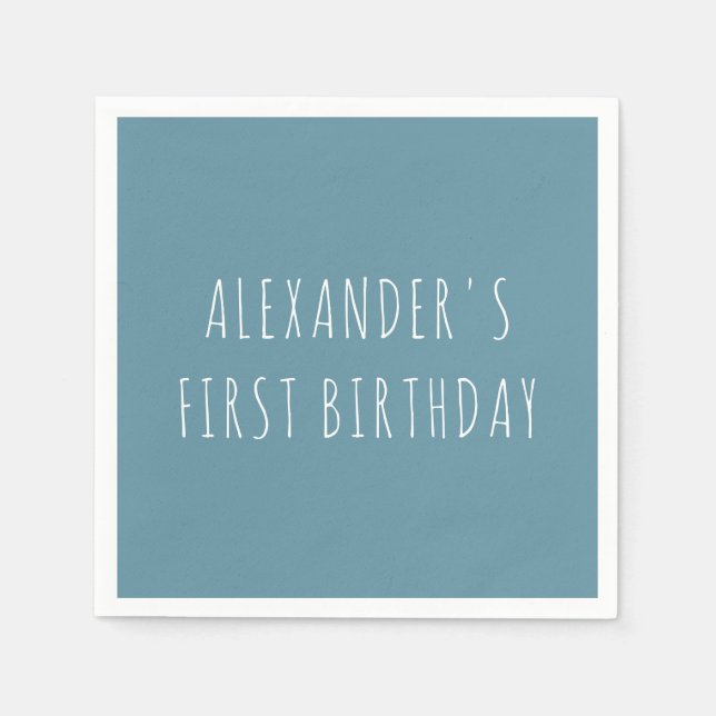 Serviette En Papier Simple Blue Personalized First Birthday Party (Devant)