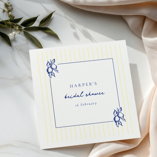 Serviette En Papier Simple Blue & Yellow Doodle Lemons Bridal Shower (Créateur téléchargé)