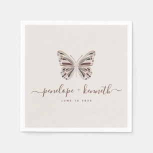 Serviette En Papier Simple Boho Butterfly Burgundy Taupe Mariage